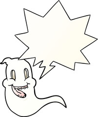 cartoon spooky ghost and speech bubble in smooth gradient style