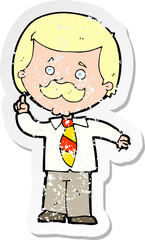 retro distressed sticker of a cartoon newsreader man with idea