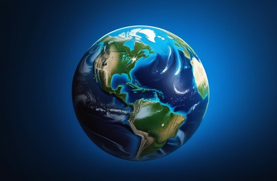 Glows planet earth on dark blue background, globe, sphere of earth, concept of universe, creation, world earth day