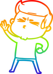 rainbow gradient line drawing cartoon man sweating