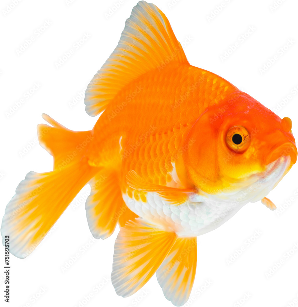 Wall mural Oranda goldfish isolated on white background close up - Wall murals