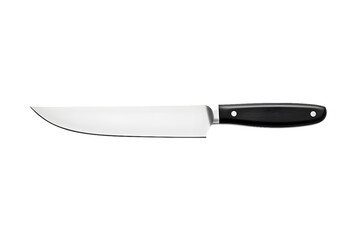 Kitchen knife stainless steel with black handle isolated on transparent background