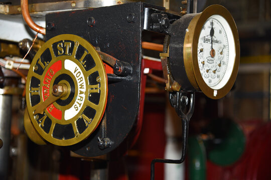 Medemblik, Netrherlands. February 28, 2024. Elements and details of old steam engines in Steam engine museum im Medemblik.