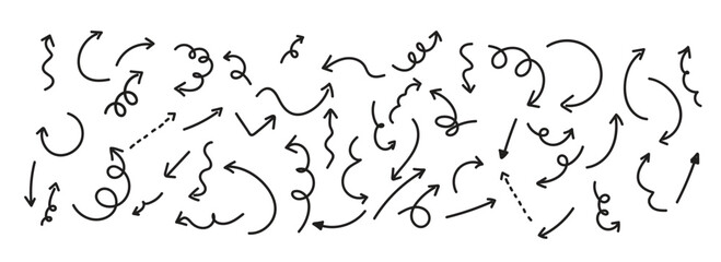 Set of hand drawn black arrow sign or symbol element doodle design. Vector illustration. - obrazy, fototapety, plakaty