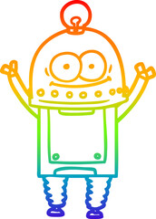 rainbow gradient line drawing happy carton robot with light bulb