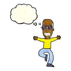 cartoon old man wearing big glasses with thought bubble