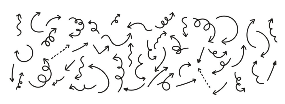 Set of hand drawn black arrow sign or symbol element doodle design. Vector illustration.