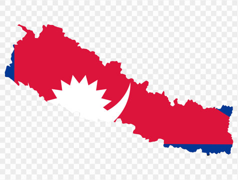 Nepal flag on map on transparent  background. vector illustration.