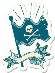 sticker of tattoo style waving pirate flag