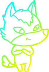 cold gradient line drawing friendly cartoon wolf