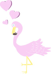 flat color illustration of a cartoon flamingo in love