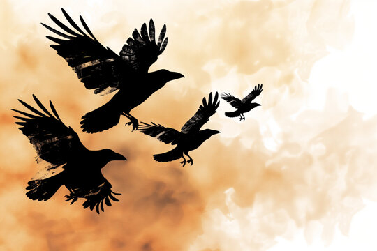 Illustration of birds silhouetted against a vibrant orange sky, symbolizing freedom amidst a dramatic backdrop