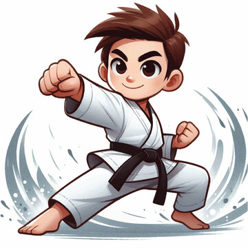 Karate kid in kimono training 