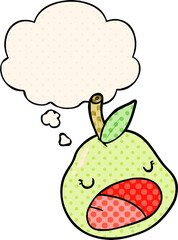 cartoon pear and thought bubble in comic book style