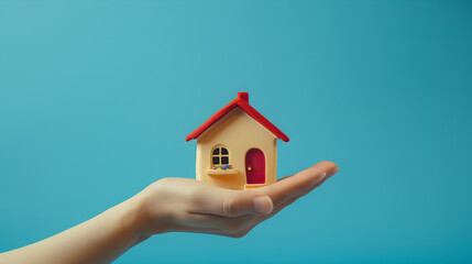 Fototapeta na wymiar hand holding a small colorful house