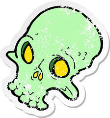retro distressed sticker of a cartoon spooky skull