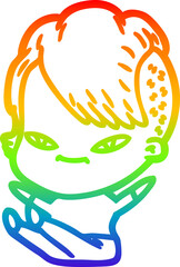 rainbow gradient line drawing cute cartoon girl with hipster haircut