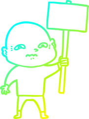 cold gradient line drawing cartoon nervous man