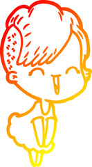 warm gradient line drawing happy cartoon hipster girl