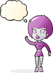 cartoon robot woman waving with thought bubble