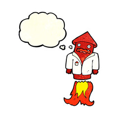 cartoon firework in business suit with thought bubble