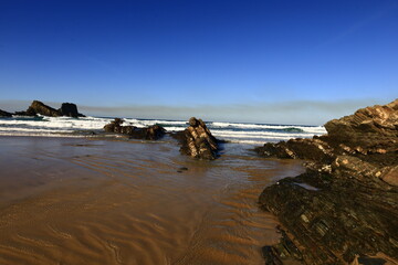 Fototapeta na wymiar View on the Zambujeira do Mar beach at the west coast of Portugal