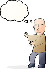 cartoon tough man  with thought bubble