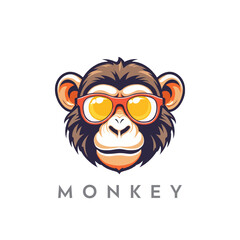 Creative colorful funny monkey mascot logo.
Chimpanzee with sunglasses on colorful gradient, cartoon style, digital vector illustration.