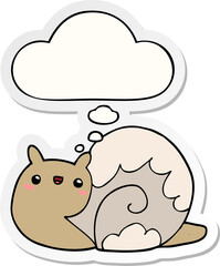 cute cartoon snail and thought bubble as a printed sticker