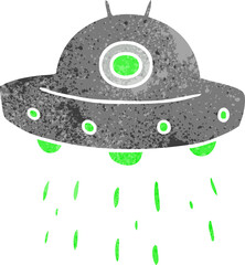 retro cartoon doodle of an alien ship