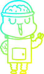 cold gradient line drawing happy cartoon robot