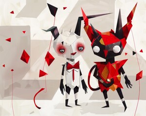 Playful infernal geometry adorable devils with angular mischief
