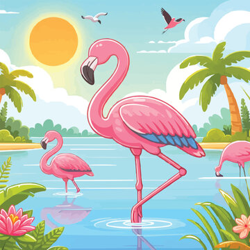 Free vector Flamingo animal bird lake.