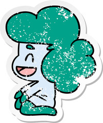 distressed sticker cartoon of a kawaii alien girl
