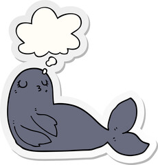 cartoon seal and thought bubble as a printed sticker