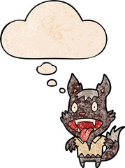 cartoon werewolf and thought bubble in grunge texture pattern style
