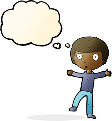 cartoon startled boy with thought bubble