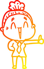 warm gradient line drawing cartoon happy old lady