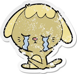 distressed sticker of a cartoon dog crying