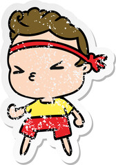 distressed sticker cartoon kawaii working out boy