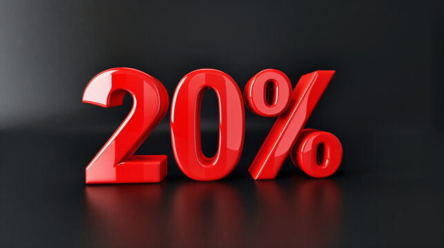 3D images of 20% red coloured numbers on a dark background