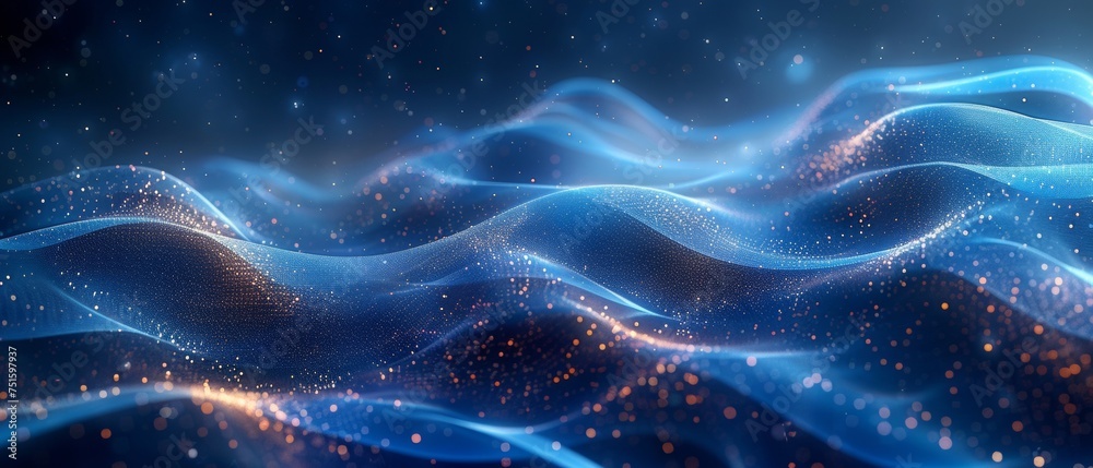 Aufkleber A low-polygonal triangular background with an abstract wave shape on it for design on the subject of cyberspace, big data, metaverse, network security, data transfer.
