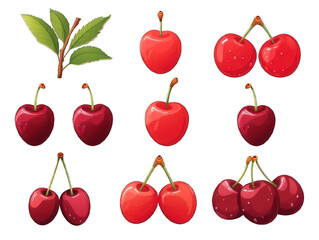 Set of cherry isolated on transparent background, transparency image, removed background
