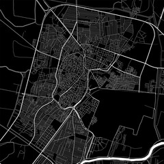 Map of El Mahalla El Kubra, Egypt. Black and white city map, metropolitan area border.