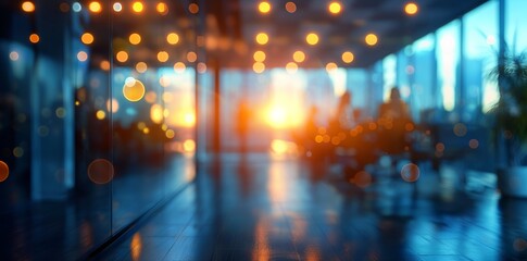 Fototapeta premium business, office, blur, interior, abstract, indoor, meeting, background, blurred, discussing. two silhouettes of businessmen in a modern office discussing further and new deals business. Generative Ai