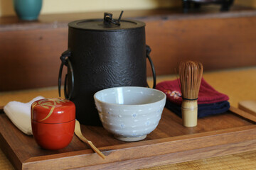 A beautiful set for Japanese traditional matcha tea ceremony