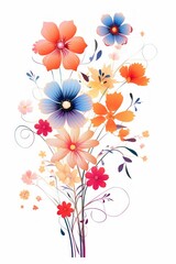 Flower floral and leaves in vector style on white background Created with Generative AI technology.
