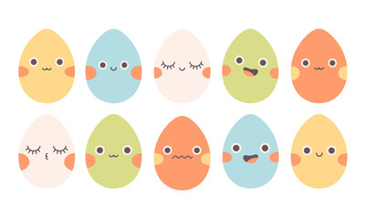 Trendy cartoon Easter egg characters. Happy Easter. Vector illustration in flat style