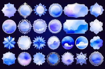 Blue purple watercolor story highlight cover icons. Set of abstract pastel pink watercolor circles design. Highlight cover for social media stories