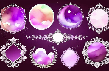 Purple watercolor story highlight cover icons. Set of abstract pastel pink watercolor circles design. Highlight cover for social media stories